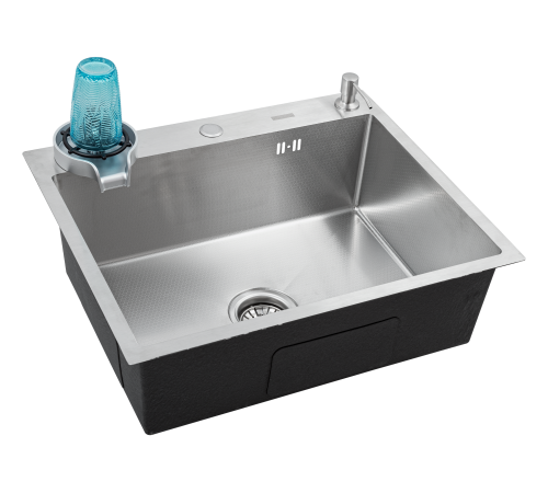 Кухонная мойка Futur FK 6050 Eco Embossing Pop-up Rinzer plus (9554510) с сифоном, коландером, дозатором и ринзером   600х500х200  сатин