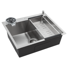 Кухонная мойка Futur FK 5550 Eco Embossing Pop-up Rinzer plus (9554496) с сифоном, коландером, дозатором и ринзером   550х500х200  сатин