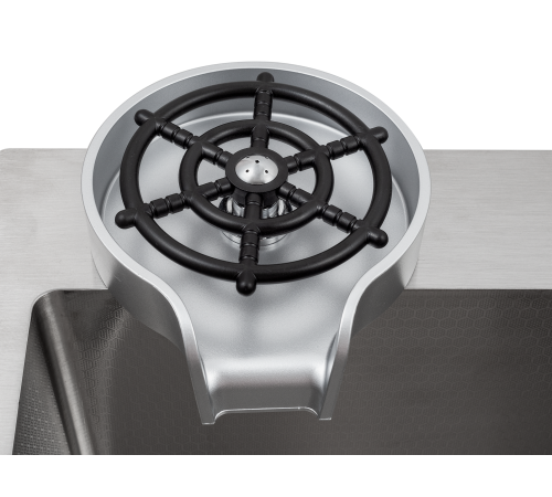 Кухонная мойка Futur FK 6050 Eco Embossing Pop-up Rinzer plus (9554510) с сифоном, коландером, дозатором и ринзером   600х500х200  сатин