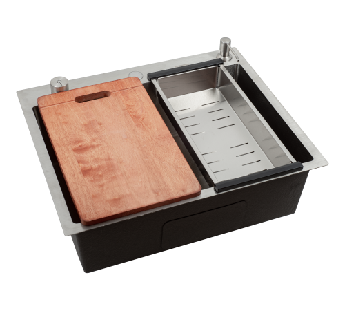 Кухонная мойка Futur FK 6050 Eco Embossing Pop-up Board plus (9554505) с сифоном, коландером, дозатором и разделочной доской   600х500х200  сатин