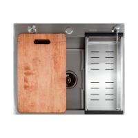 Кухонная мойка Futur FK 5550 Eco Embossing Pop-up Board plus (9554498) с сифоном, коландером, дозатором и разделочной доской   550х500х200  сатин