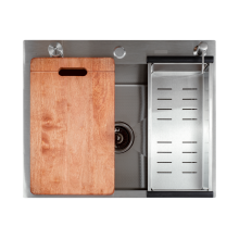 Кухонная мойка Futur FK 5550 Eco Embossing Pop-up Board plus (9554498) с сифоном, коландером, дозатором и разделочной доской   550х500х200  сатин