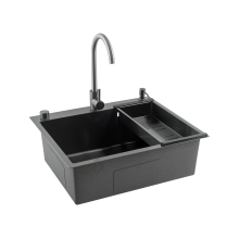 Кухонная мойка Futur FK 5550 Eco Embossing Pop-up Mixer plus (9554500) с сифоном, коландером, дозатором и смесителем   550х500х200  графит