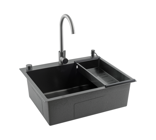 Кухонная мойка Futur FK 5550 Eco Embossing Pop-up Mixer plus (9554500) с сифоном, коландером, дозатором и смесителем   550х500х200  графит