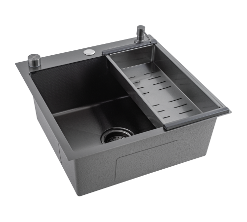 Кухонная мойка Futur FK 5050 Eco Embossing Pop-up Roll plus (9554523) с сифоном, коландером, дозатором и ролл-матом   500х500х200  графит