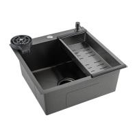 Кухонная мойка FUTUR FK 5050 Eco EMBOSSING POP-UP RINZER PLUS (9554524) с сифоном, коландером, дозатором и ринзером   500х500х200  графит