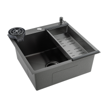 Кухонная мойка FUTUR FK 5050 Eco EMBOSSING POP-UP RINZER PLUS (9554524) с сифоном, коландером, дозатором и ринзером   500х500х200  графит