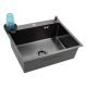 Кухонная мойка FUTUR FK 5050 Eco EMBOSSING POP-UP RINZER PLUS (9554524) с сифоном, коландером, дозатором и ринзером   500х500х200  графит
