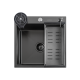 Кухонная мойка FUTUR FK 5050 Eco EMBOSSING POP-UP RINZER PLUS (9554524) с сифоном, коландером, дозатором и ринзером   500х500х200  графит