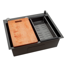 Кухонная мойка Futur FK 5050 Eco Embossing Pop-up Board plus (9554527) с сифоном, коландером, дозатором и разделочной доской   500х500х200  графит
