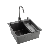 Кухонная мойка Futur FK 5050 Eco Embossing Pop-up Mixer plus (9554529) с сифоном, коландером, дозатором и смесителем   500х500х200  графит