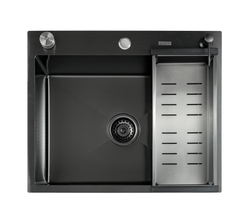 Кухонная мойка Futur FK 5050 Eco Embossing Pop-up Board plus (9554527) с сифоном, коландером, дозатором и разделочной доской   500х500х200  графит