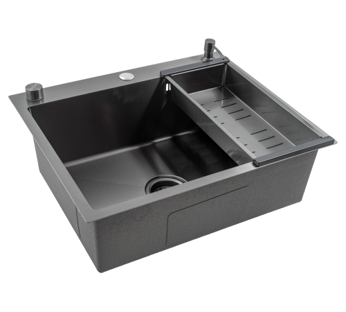 Кухонная мойка Futur FK 5550 Eco Embossing Pop-up Roll plus (9554534) с сифоном, коландером, дозатором и ролл-матом   550х500х200  графит