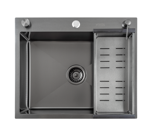 Кухонная мойка Futur FK 5550 Eco Embossing Pop-up Roll plus (9554534) с сифоном, коландером, дозатором и ролл-матом   550х500х200  графит
