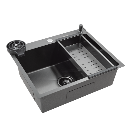 Кухонная мойка Futur FK 6050 Eco Embossing Pop-up Rinzer plus (9554548) с сифоном, коландером, дозатором и ринзером   600х500х200  графит
