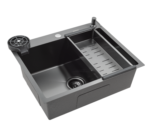 Кухонная мойка Futur FK 5550 Eco Embossing Pop-up Rinzer plus (9554537) с сифоном, коландером, дозатором и ринзером   550х500х200  графит