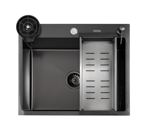 Кухонная мойка Futur FK 5550 Eco Embossing Pop-up Rinzer plus (9554537) с сифоном, коландером, дозатором и ринзером   550х500х200  графит