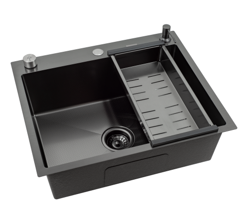 Кухонная мойка Futur FK 5550 Eco Embossing Pop-up Board plus (9554539) с сифоном, коландером, дозатором и разделочной доской   550х500х200  графит