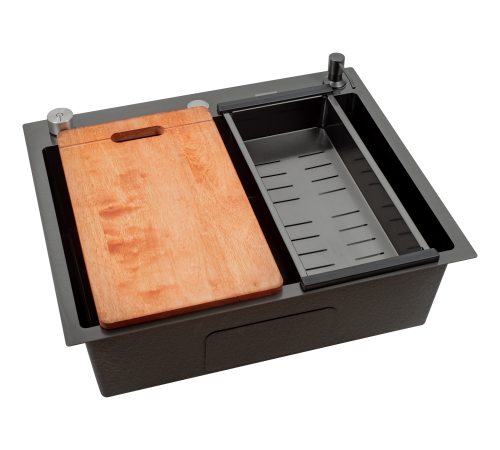 Кухонная мойка Futur FK 5550 Eco Embossing Pop-up Board plus (9554539) с сифоном, коландером, дозатором и разделочной доской   550х500х200  графит