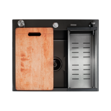 Кухонная мойка Futur FK 6050 Eco Embossing Pop-up Board plus (9554551) с сифоном, коландером, дозатором и разделочной доской   600х500х200  графит