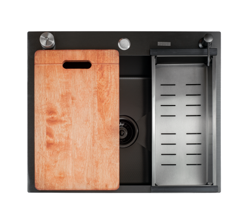 Кухонная мойка Futur FK 5550 Eco Embossing Pop-up Board plus (9554539) с сифоном, коландером, дозатором и разделочной доской   550х500х200  графит