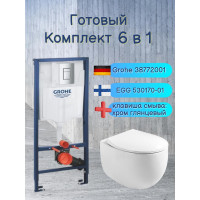 Комплект 6 в 1: инсталляция Grohe Rapid SL 38772001 с унитазом Roxen EGG 530170-01 Rimless Soft Close