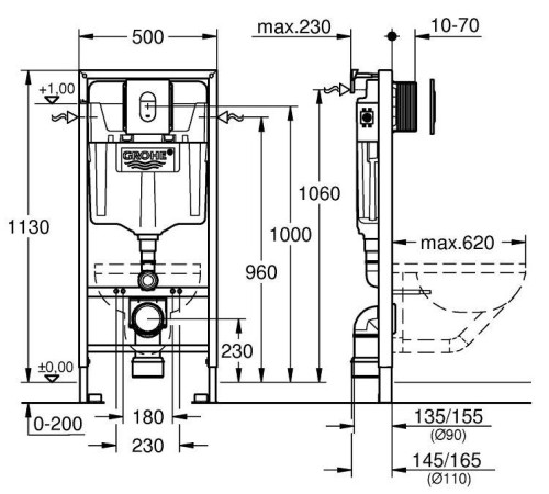 Инсталляция для подвесного унитаза 4 в 1 в сборе Grohe Rapid SL 38929000