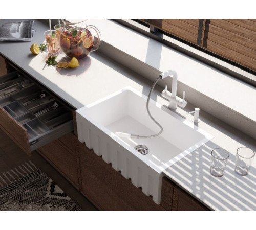 Смеситель для кухни Omoikiri Takamatsu-S-PW (4994357) с подключением к фильтру воды и выдвижным изливом