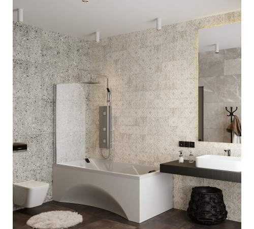 Стеклянная душевая шторка для ванны Roxen Brimen 52010-80   80*140 хромированный профиль прозрачное стекло