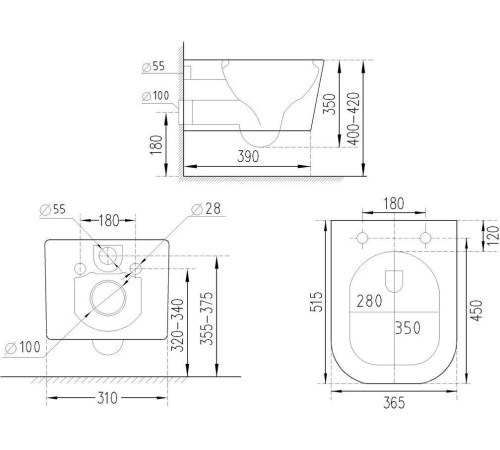  Подвесной унитаз Roxen Cube 530135-01 Rimless Soft Close