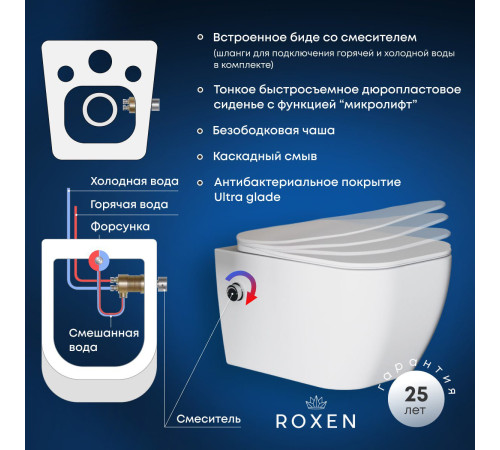Подвесной унитаз Roxen Cube Bidet 530135-01X Rimless Soft Close с функцией биде Подвесной унитаз Roxen Cube Bidet 530135-01X Rimless Soft Close с функцией биде