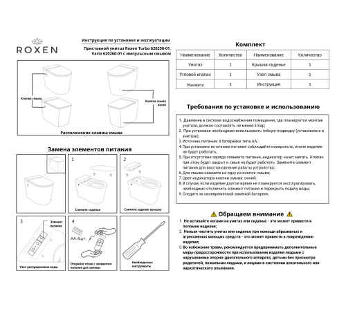 Приставной унитаз Roxen Turbo 620250-01 с импульсным смывом Приставной унитаз Roxen Turbo 620250-01 с импульсным смывом