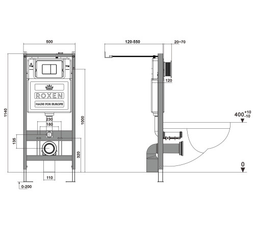 Инсталляция для подвесного унитаза 4 в 1 Roxen StounFix Dual Fresh 868404 с аромадозатором