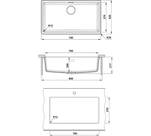 Кухонная мойка Roxen Gap 360270-74VB   740х420х200  Vanta Black