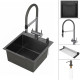 Комплект 2 в 1 (560100)  Кухонная мойка Roxen Simple 560220-45B со смесителем  Keit 500504GM-GR графит 