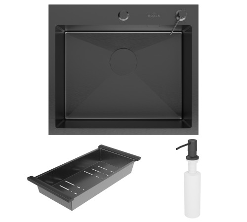 Комплект 2 в 1 (560104) Кухонная мойка Roxen Simple 560220-55B со смесителем Keit 500504GM-GR  550х480х220  графит