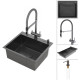 Комплект 2 в 1 (560104) Кухонная мойка Roxen Simple 560220-55B со смесителем Keit 500504GM-GR  550х480х220  графит