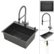 Комплект 2 в 1 (560105) Кухонная мойка Roxen Simple 560220-60B со смесителемKeit 500504GM-GR  600х480х220  графит