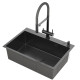 Комплект 2 в 1 (560109) Кухонная мойка Roxen Simple 560220-70B со смесителем Keit 500504GM-GR  700х480х220  графит