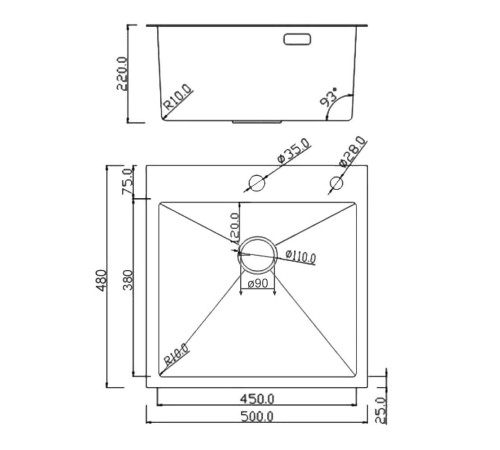 Комплект 2 в 1 (560125) Кухонная мойка Roxen Simple 560220-50 со смесителем Keit 500504NB-B  500х480х220  сатин