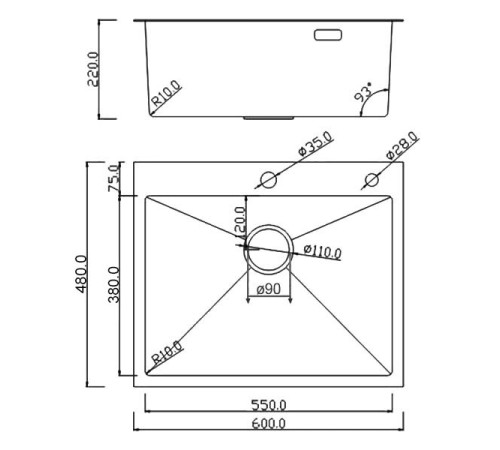 Комплект 2 в 1 (560129) Кухонная мойка Roxen Simple 560220-60 со смесителем  Keit 500504NB-B 600х480х220  сатин
