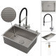 Комплект 2 в 1 (560130) Кухонная мойка Roxen Simple 560220-60-GR со смесителем  600х480х220  сатин зернистый
