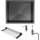 Кухонная мойка Roxen Uno 560210-54B-V с ролл-матом и дозатором  540х440х220  гранит Volcanic