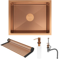 Кухонная мойка Roxen Uno 560210-54BR-V с ролл-матом и дозатором  540х440х220  бронза Volcanic