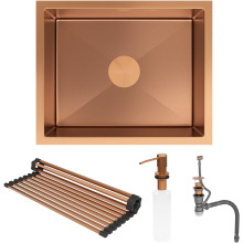 Кухонная мойка Roxen Uno 560210-54BR-V с ролл-матом и дозатором  540х440х220  бронза Volcanic
