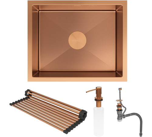 Кухонная мойка Roxen Uno 560210-54BR-V с ролл-матом и дозатором  540х440х220  бронза Volcanic