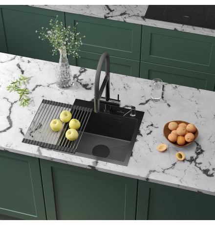 Кухонная мойка Roxen Snake 560220-45-BS с ролл-матом и дозатором  450х450х220  графит