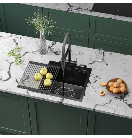 Кухонная мойка Roxen Simple 560220-45B с ролл-матом и дозатором  450х450х220  графит