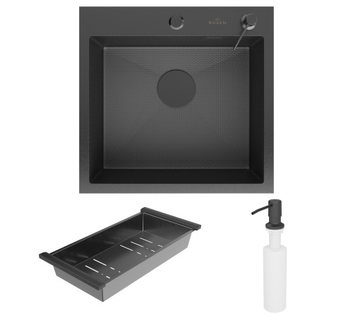 Кухонная мойка Roxen Simple 560220-50-BS с коландером и дозатором  графит Кухонная мойка Roxen Simple 560220-50-BS с коландером и дозатором  графит