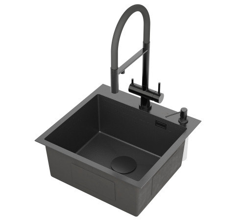 Кухонная мойка Roxen Simple 560220-50-BS с коландером и дозатором  графит Кухонная мойка Roxen Simple 560220-50-BS с коландером и дозатором  графит